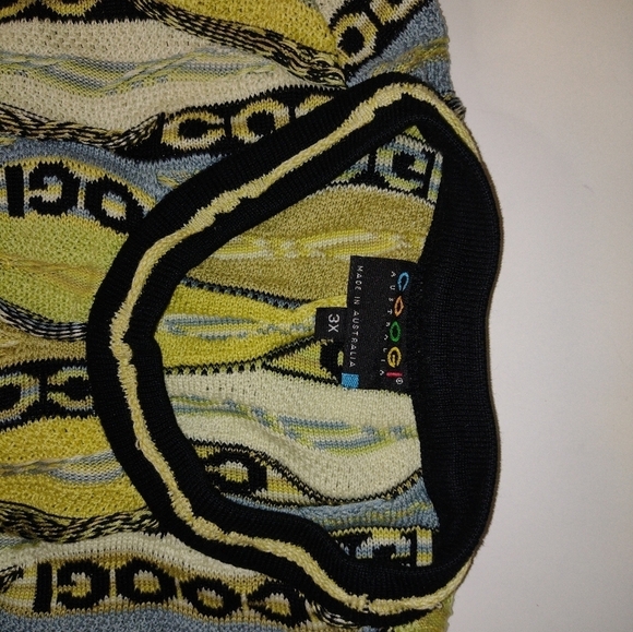 COOGI Spellout Sweater 3XL Mercerized Cotton 3D Knit Blue Green Black RARE - Picture 6 of 9